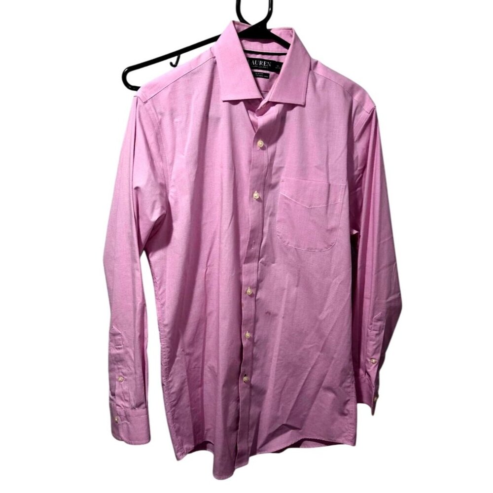 Lauren Ralph Lauren Slim Fit Mens Pink Dress Shirt 15.5 32/33 Cotton Stretch Non